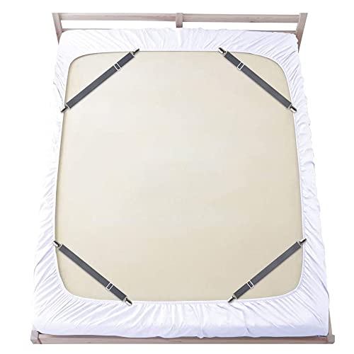 Adjustable Bed Sheet Straps Grippers for Mattresses, Gray