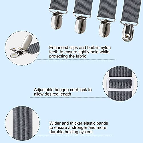 Adjustable Bed Sheet Straps Grippers for Mattresses, Gray