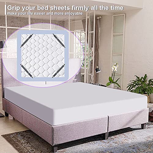Adjustable Bed Sheet Straps Grippers for Mattresses, Gray