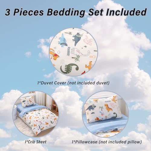 Dinosaur Printed 3-Piece Cotton Crib Bedding Set