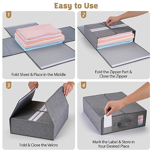 Linen Closet Organizer for Bed Sheets, Duvets, Blankets