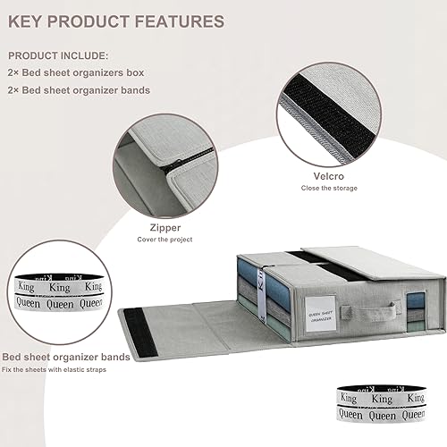 Foldable Bed Sheet Organizers 2 Pack, Gray Color
