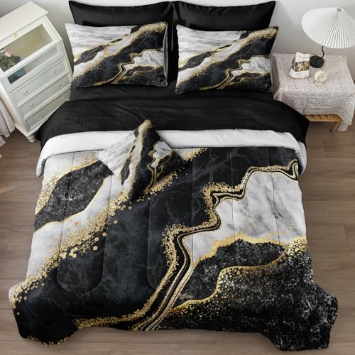Merryword Black White Marble King Size Comforter Set