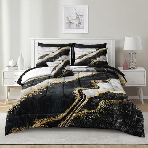 Merryword Black White Marble King Size Comforter Set