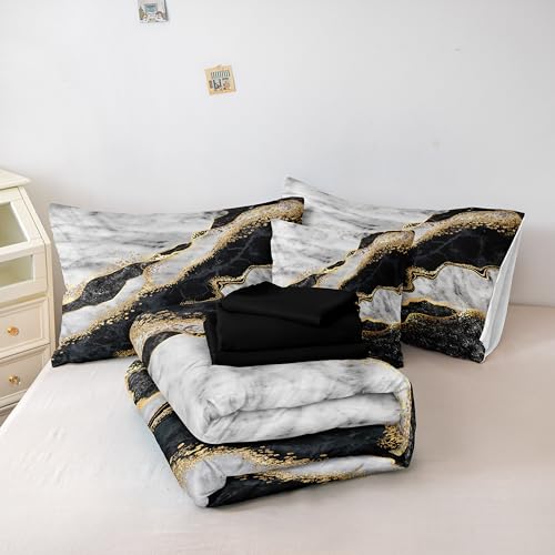 Merryword Black White Marble King Size Comforter Set