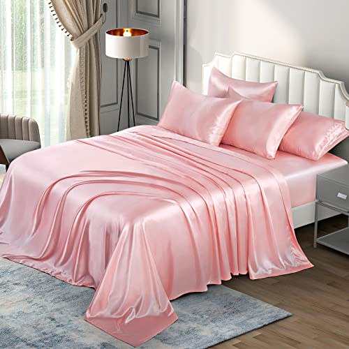 Luxury Silky Blush Pink Satin Bedding Sheet Set