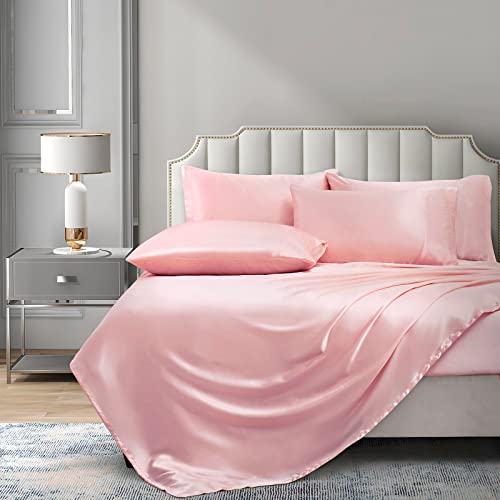 Luxury Silky Blush Pink Satin Bedding Sheet Set