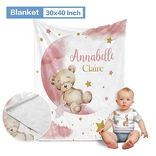 5 Piece Personalized Baby Girl Crib Set, Moon Bear