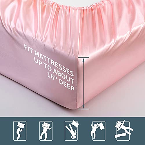 Luxury Silky Blush Pink Satin Bedding Sheet Set