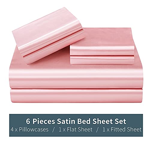 Luxury Silky Blush Pink Satin Bedding Sheet Set