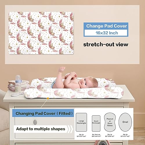 5 Piece Personalized Baby Girl Crib Set, Moon Bear
