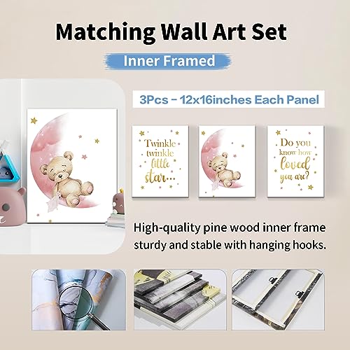 5 Piece Personalized Baby Girl Crib Set, Moon Bear