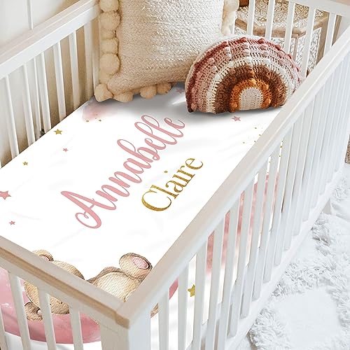 5 Piece Personalized Baby Girl Crib Set, Moon Bear