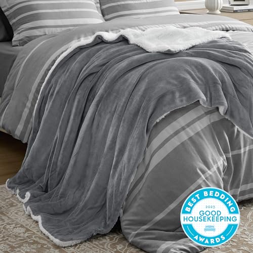 Sherpa Fleece Throw Blanket for Couch - Grey