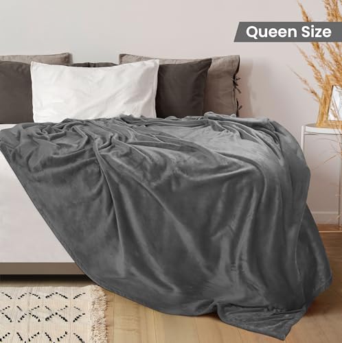 Luxury Grey Fleece Blanket Queen Size - Soft