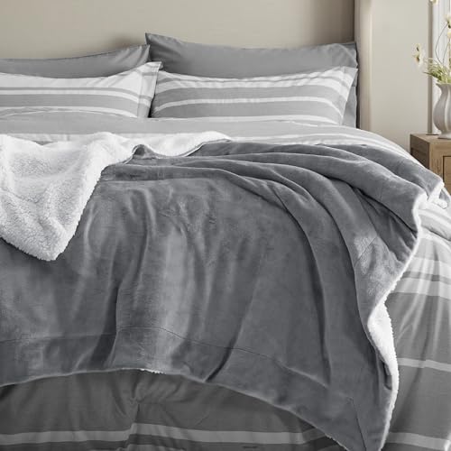 Sherpa Fleece Throw Blanket for Couch - Grey