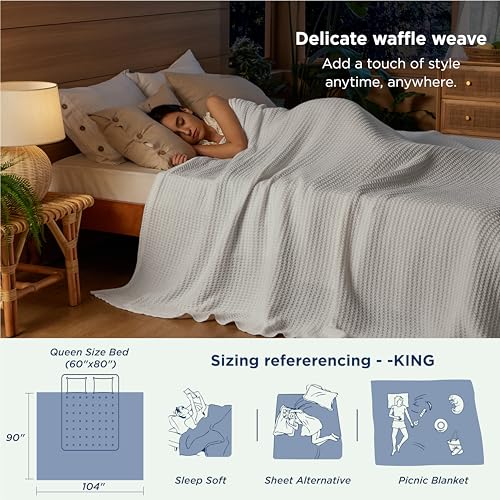 King Size Cotton Waffle Weave Blanket - Lightweight & Breathable