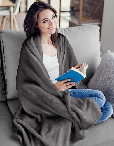 Luxury Grey Fleece Blanket Queen Size - Soft