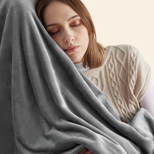 Grey Fleece Throw Blanket for Couch - Soft & Cozy
