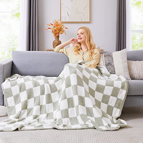 Handmade Sage Green Checkered Throw Blanket - 50"x70