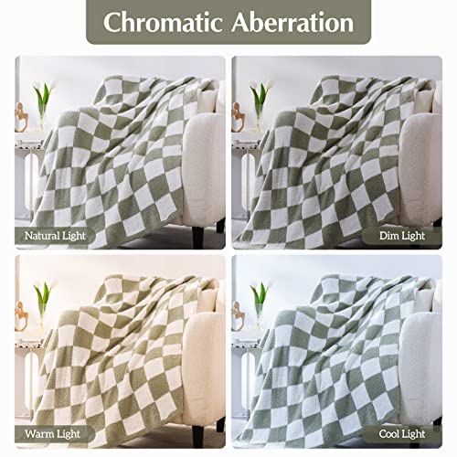 Handmade Sage Green Checkered Throw Blanket - 50"x70