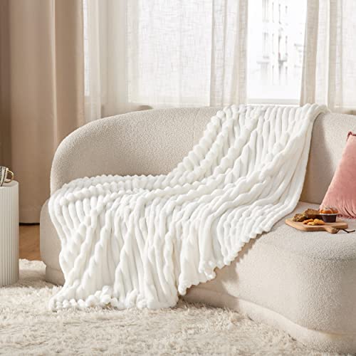 Soft White Fleece Throw Blanket, Cozy Women's/Girls 50x60