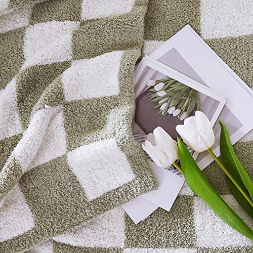 Handmade Sage Green Checkered Throw Blanket - 50"x70