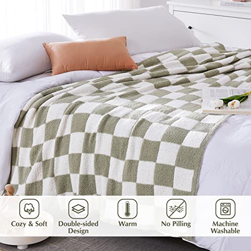 Handmade Sage Green Checkered Throw Blanket - 50"x70