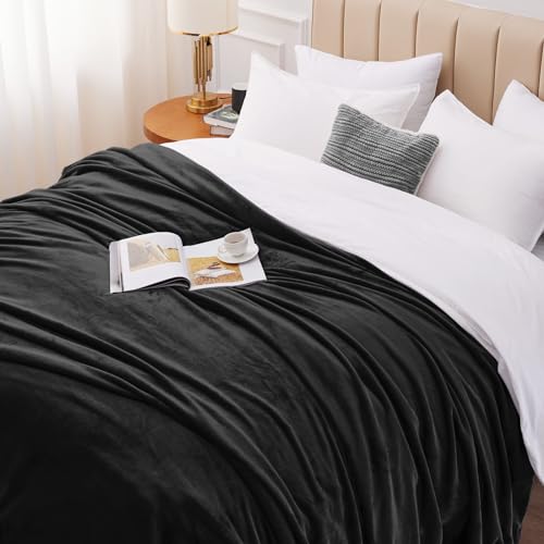 Black CozyLux Fleece Blanket Throw - Lightweight 50x60