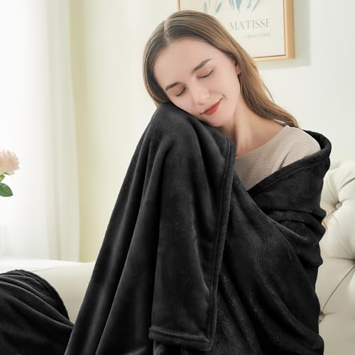 Luxury Plush Black Fleece Throw Blanket for Home