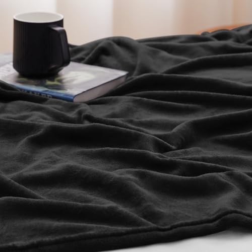 Black CozyLux Fleece Blanket Throw - Lightweight 50x60