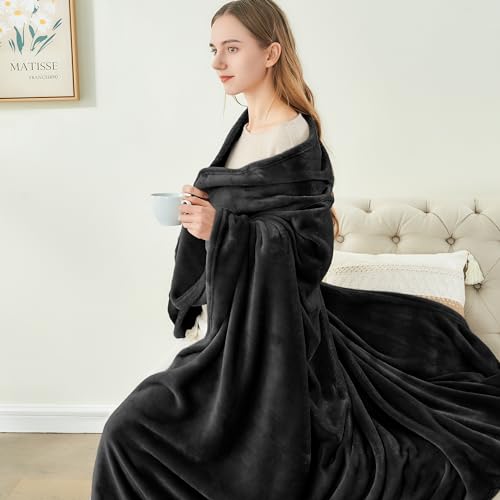 Luxury Plush Black Fleece Throw Blanket for Home