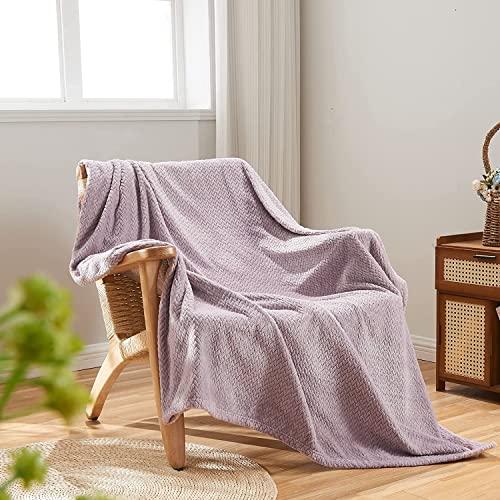 Light Purple Flannel Fleece Throw Blanket - Leaves Pattern