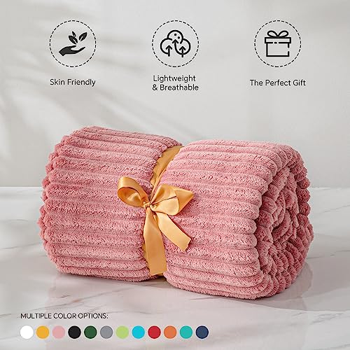 Soft and Warm Ribbed Fleece Throw Blanket - Pink