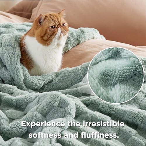 Sage Green Checkered Fleece Blanket for Couch 50x60