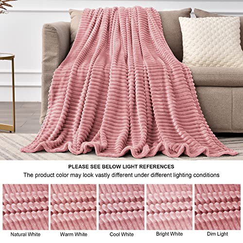 Soft and Warm Ribbed Fleece Throw Blanket - Pink