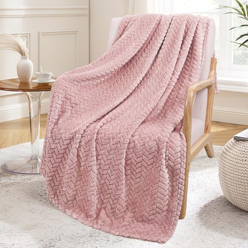 Pink Fleece Throw Blanket for Couch and Bed