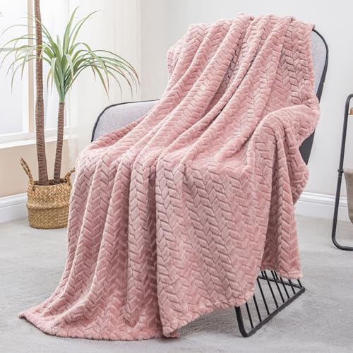Pink Fleece Throw Blanket for Couch and Bed