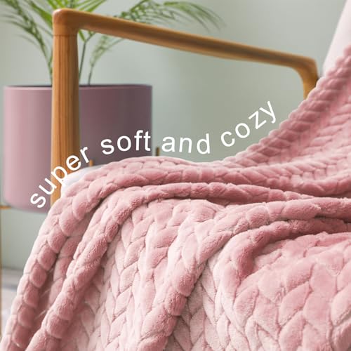 Pink Fleece Throw Blanket for Couch and Bed