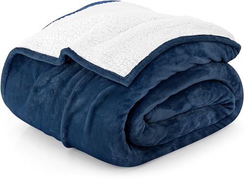 Navy Sherpa Blanket - 480GSM Thick Reversible Fleece