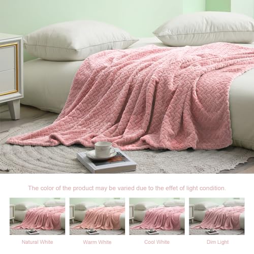 Pink Fleece Throw Blanket for Couch and Bed