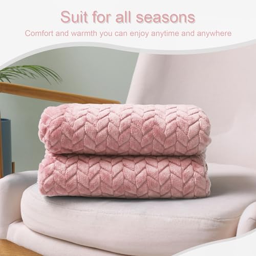 Pink Fleece Throw Blanket for Couch and Bed
