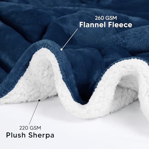 Navy Sherpa Blanket - 480GSM Thick Reversible Fleece