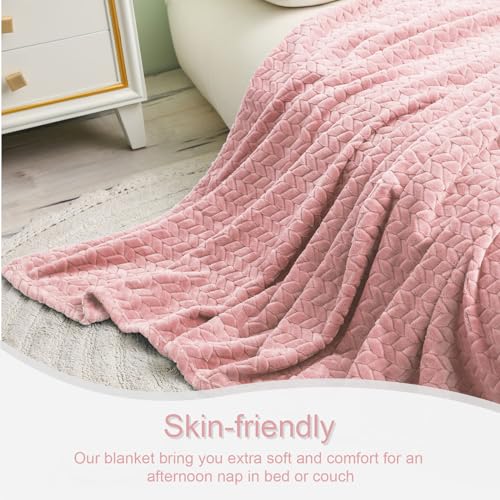 Pink Fleece Throw Blanket for Couch and Bed