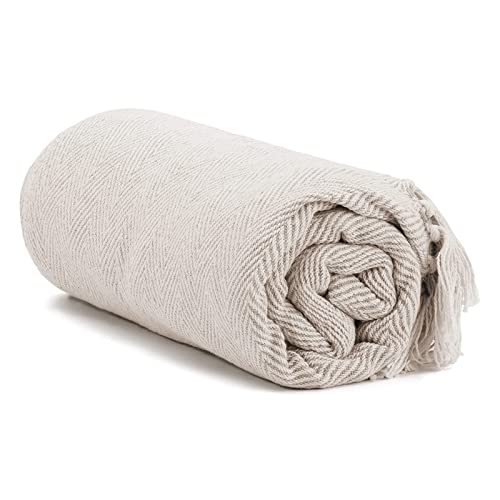 Americanflat 100% Cotton 50x60 Cream Throw Blanket