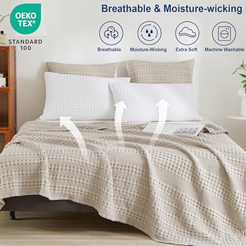 Soft Waffle Weave Cotton Blanket King Size - Oatmeal
