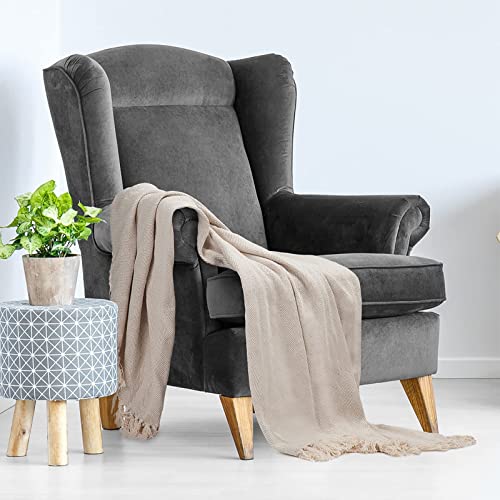 Americanflat 100% Cotton 50x60 Cream Throw Blanket