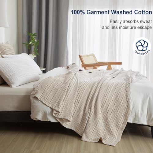Soft Waffle Weave Cotton Blanket King Size - Oatmeal
