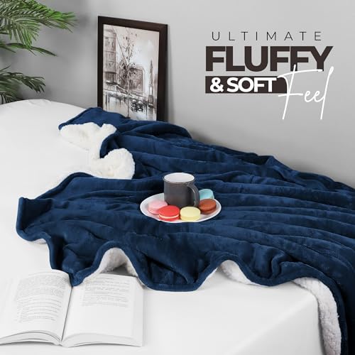 Navy Sherpa Blanket - 480GSM Thick Reversible Fleece