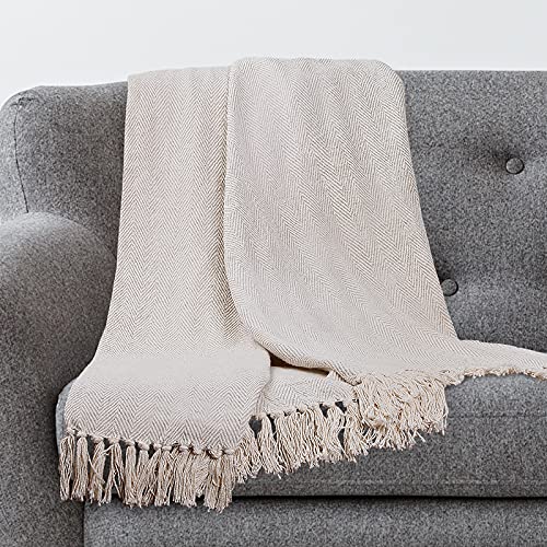 Americanflat 100% Cotton 50x60 Cream Throw Blanket